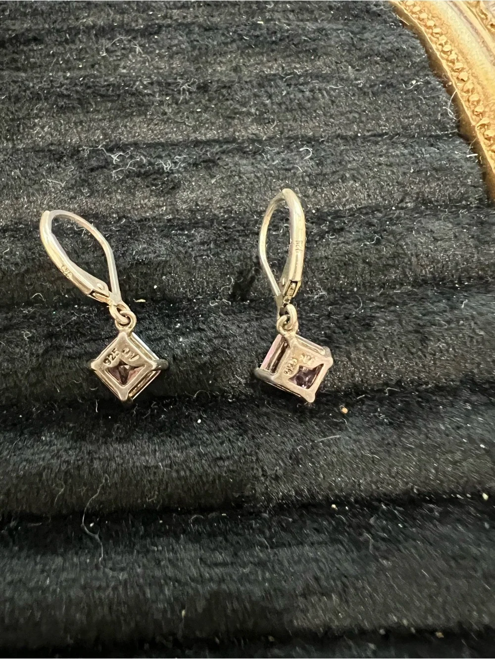 925 Pink Square Crystal Drop Earrings - Women Jewelry